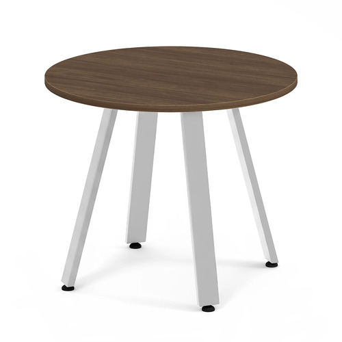 Signature Round Meeting Table 36" - Modern Walnut with Silver Metal Legs