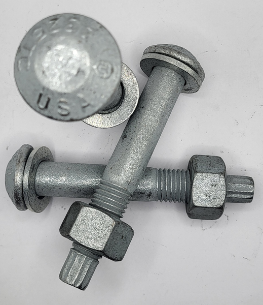 1 1/8" - 7 X 7" F3125 A325TC TWIST-OFF ASSEMBLY F1852 TYPE 1 ROUND HEAD BOLT A563 DH HEAVY HEX NUT AND F436 TYPE 1 WASHER MECHANICAL GALVANIZED