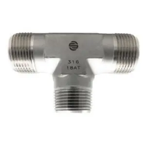 Male Union Tee, 1/8-in Male NPTF x 1/8-in Male NPTF x 1/8-in Male NPTF, 316 Stainless Steel