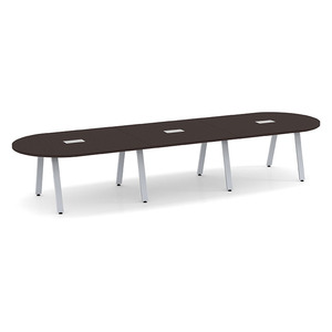 14ft Racetrack, Signature Conference Table: Silver Metal Base, Espresso Top