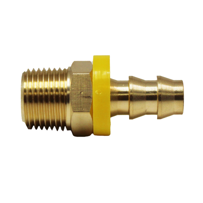 Polyurethane Brass Hose End (3/8" Push On Barb, 3/8" Male NPT) Bulk Packed