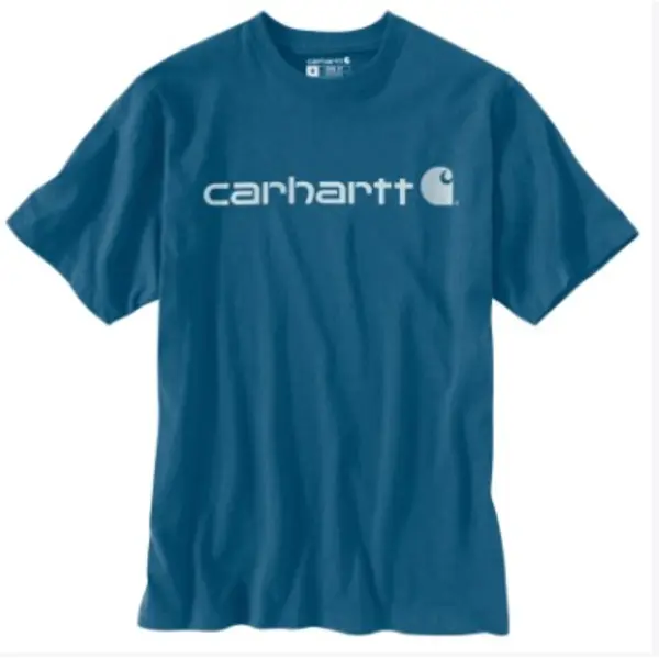 CARHARTT K195 - Loose Fit Heavyweight Short Sleeve Logo Graphic T-Shirt - Dark Tranquil Blue Heather