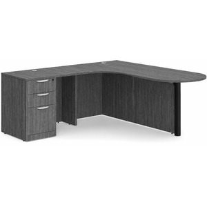 CLALD1010L- L-Shaped Bullet Workstation 71" W x 30" D with 47" Return and Box/Box/File Pedestal- Newport Gray/Black