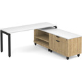Elements L-Shape Workstation 71" x 72" x 24"D with Personal Storage Credenza - Aspen with White Top and Black Legs