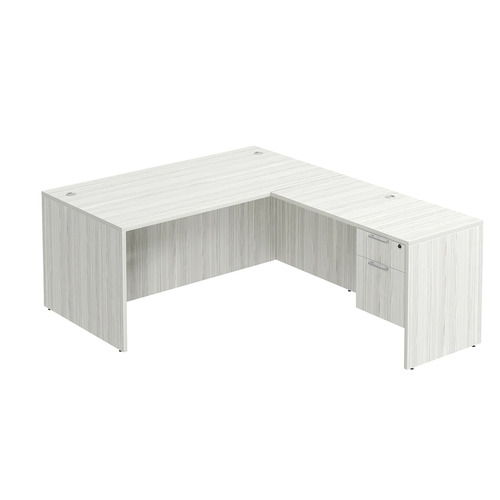 Classic L-Shape Desk 77" x 66" with Box/File Pedestal - Silver Birch