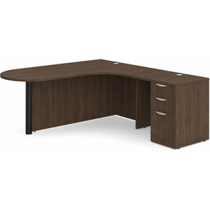 CLALD1010R- L-Shaped Bullet Workstation 71" W x 30" D with 47" Return and Box/Box/File Pedestal- Modern Walnut/Black