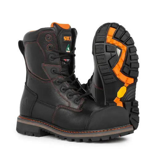 STC 29103 - Gladiator | Men's 8" CSA Waterproof Leather Work Boots Vibram Fire&Ice - Black