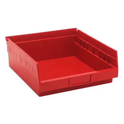 Shelf Bin - Plastic - 11-1/8" x 11-5/8" x 4" - 30 lb Capacity - Red