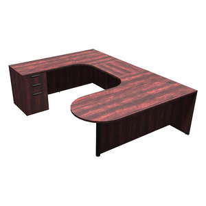 CLAUD1006L- Left-Handed Classic Bullet U-Station 71" W x 102" D with Box/Box/File Pedestal- Mahogany/Black