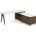 Signature L-Shape Desk 71" x 72" - White Top and Modern Walnut Base and Legs with Black Hardware