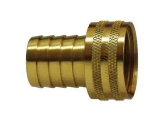 Short Shank Swivel Adapter with Knurled Nut, 1/2-in Garden Hose Barbed x 3/4-in FGH, Bra