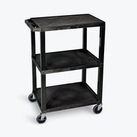 Luxor WT34S Three-Shelf Utility Cart – 300 lb Capacity, 42.5" x 24" x 18", Ergonomic Handle, 4" Casters with Locking Brakes