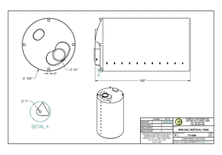 6000 Gallon Polyethylene Vertical Storage Tank - 102" D x 182" H