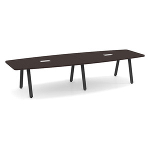 12ft Boat Shape, Signature Conference Table: Black Metal Base, Espresso Top