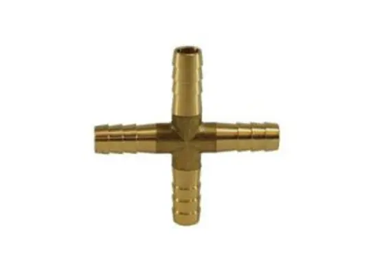 Cross, 1/4-in Hose Barbed x 1/4-in Hose Barbed x 1/4-in Hose Barbed x 1/4-in Hose Barbed, Brass