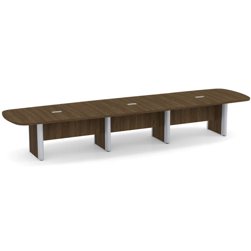 Classic Plus Arena 16 Ft Conference Table - Modern Walnut with Silver Metal Accents