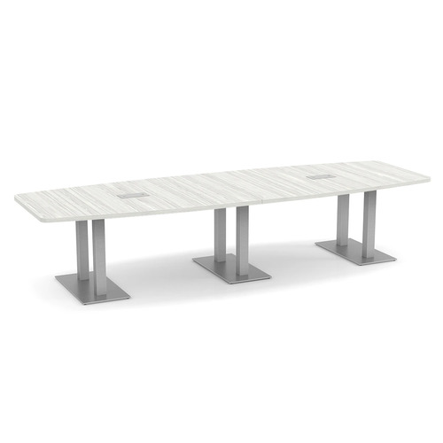 Boat-Shape Conference Table 12 Ft with Palmer Brushed Double Base - Silver Birch