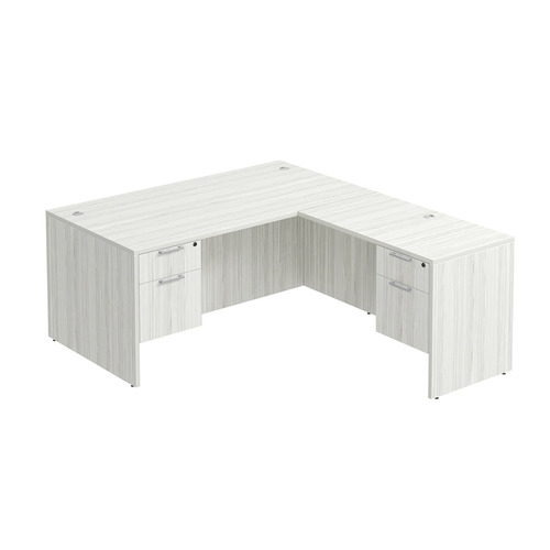Classic L-Shape Desk 72" x 66" with 2 Box/File Pedestals - Silver Birch