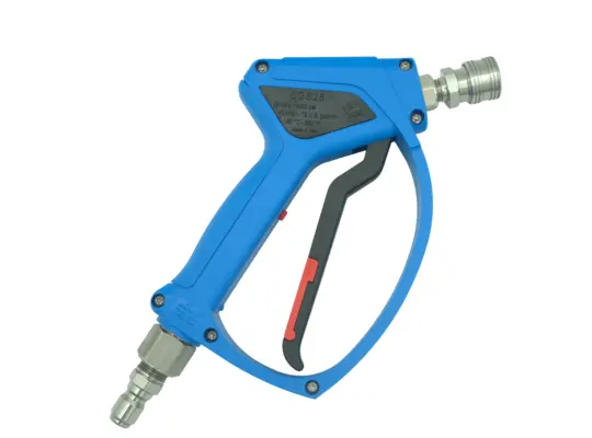 MTM Hydro SGS28 Blue Spray Gun, 4000 PSI, 12 GPM, Live Swivel, SS PRIMA Fittings Installed