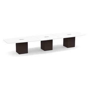16ft Boat Shape, cube base Conference Table: WHITE TOP ESPRESSO BASE 