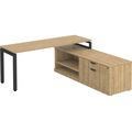 Elements L-Shape Workstation 71" x 72" x 30"D with Storage Credenza - Aspen with Black Legs