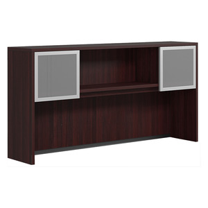 CLAHU1002 Hutch with 2 Silver Frame Glass Doors- Mahogany/Silver Glass