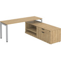 Elements L-Shape Workstation 71" x 72" x 30"D with Storage Credenza - Aspen with Silver Legs