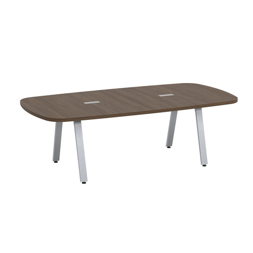Signature Arena Conference Table 8 Foot - Modern Walnut with Silver Metal Legs