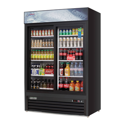 Everest EMGR48B Reach-In Merchandising Refrigerator 2 Sliding Glass Doors, 115v, NSF - 48 cu. ft.