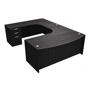 CLAUD1009L- Left-Handed Classic U-Shape Bowfront Executive Workstation 71" W x 108" D with Box/Box/File Pedestal- Coastal Gray