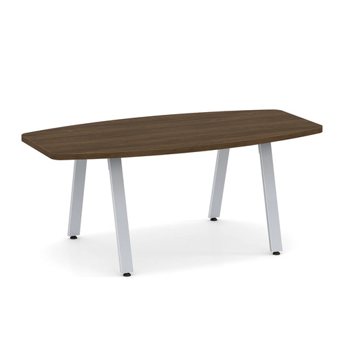 Signature Boat-Shape Conference Table 6 Ft - Modern Walnut with Silver Metal Legs