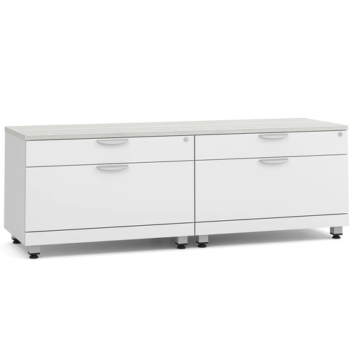 Elements Dual Storage Cabinet Credenza - Silver Birch Top and White Base with Silver Riser