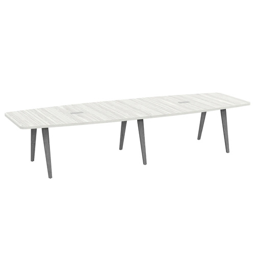 Signature Boat-Shape Conference Table 12 Foot - Silver Birch with Newport Grey Wood Legs