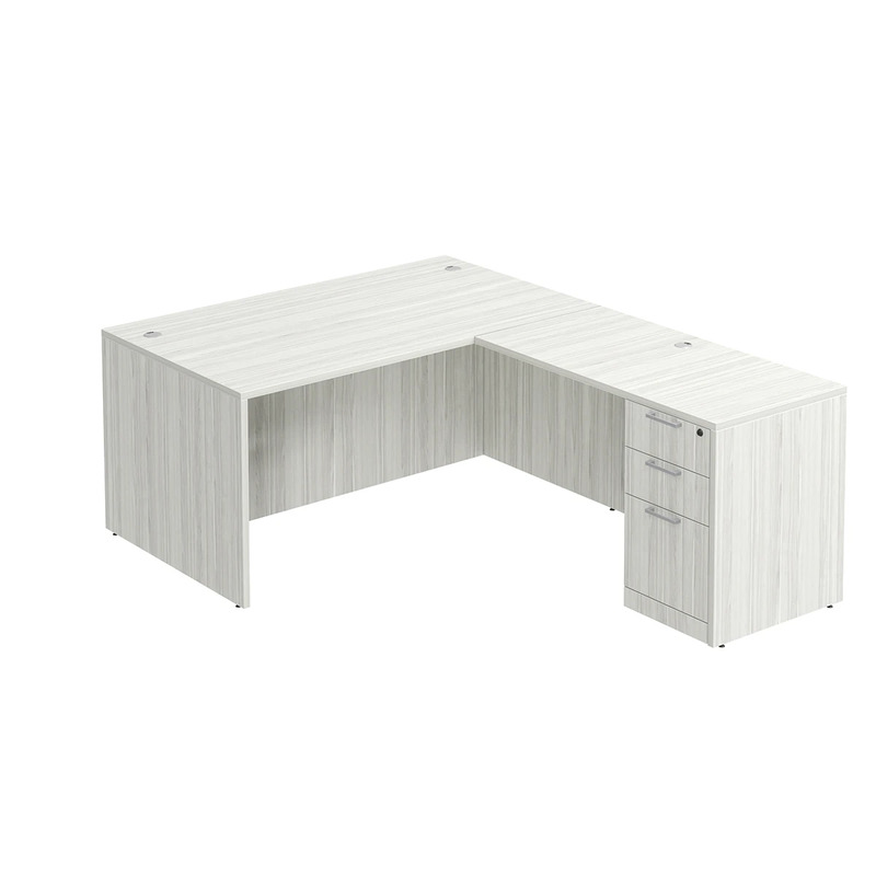 Classic L-Shape Desk 77" x 60" with Box/Box/File Pedestal - Silver Birch