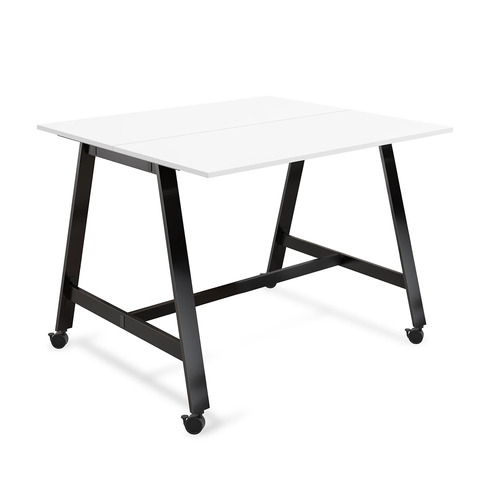 Signature Bistro Benching Table 48" x 60" - White with Black Legs