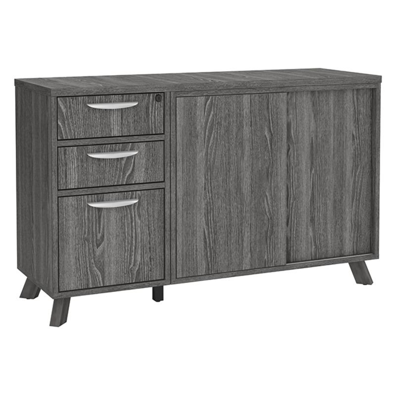 PL245 - FLEX CREDENZA W/PEDESTAL AND CABINET - Newport Gray