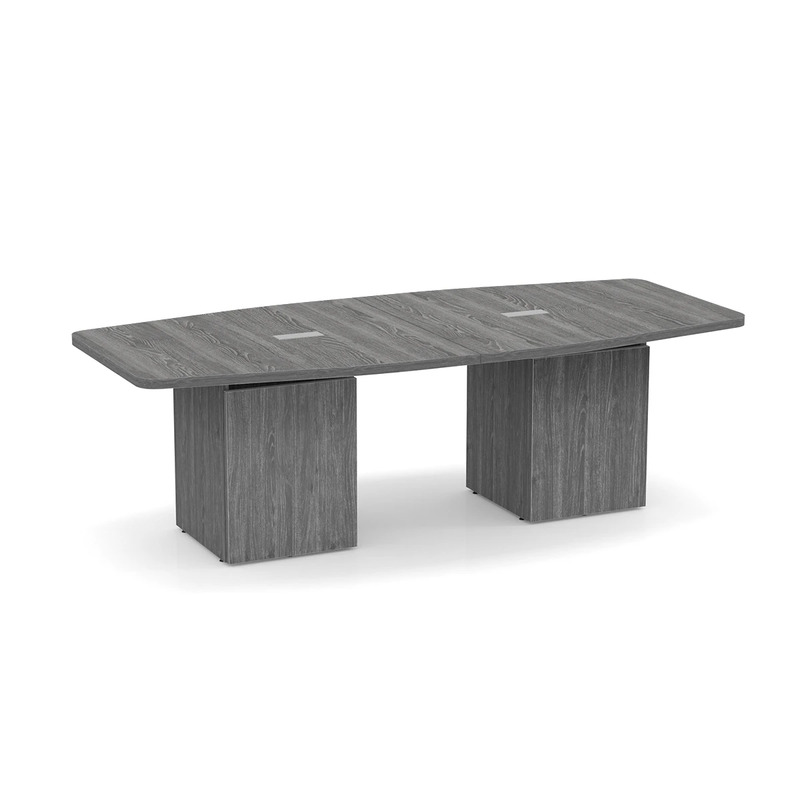 Boat-Shape Conference Table 8 Ft with Cube Base - Newport Grey