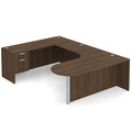 Classic U-Shape Bullet Executive Workstation 101" x 71" Left Hand with Box/File Pedestal - Modern Walnut with Silver Post Finish