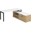 Elements L-Shape Workstation 72" x 71" with Storage Credenza - White Top and Aspen Base with Black Legs