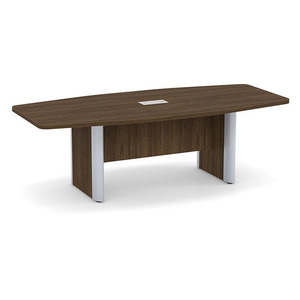 8ft Boat Shape, accent base Conference Table: MODERN WALNUT w/SILVER 