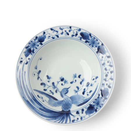 Blue Bowl Flower Bird 7.25" 