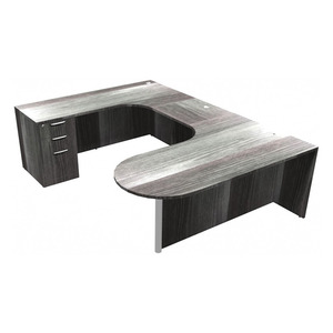 CLAUD1006L- Left-Handed Classic Bullet U-Station 71" W x 102" D with Box/Box/File Pedestal- Newport Gray/Silver