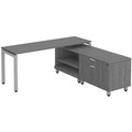Elements L-Shape Workstation 71" x 72" x 30"D with Personal Storage Credenza - Newport Grey with Silver Legs
