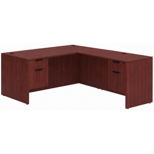 CLALD2043- Classic L-Shape Desk 71" W x 30" D with 42" Return and 2 Box/File Pedestals- Mahogany