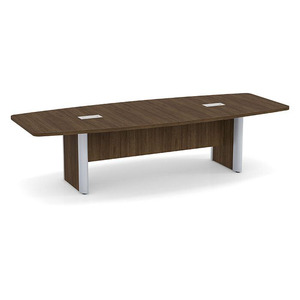 10ft Boat Shape, accent base Conference Table: MODERN WALNUT w/SILVER 