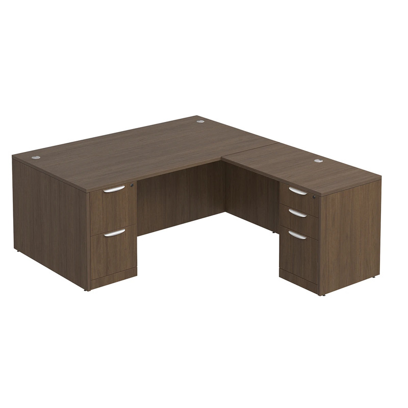 Classic L-Shape Desk 78" x 71" with 2 Full Pedestals - Modern Walnut