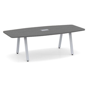 8ft Boat Shape, Signature Conference Table: Silver Metal Base, Newport Gray Top