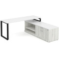 Encore L-Shape Desk 71" x 72" with Personal Storage and Bookcase Credenza - Silver Birch with White Top