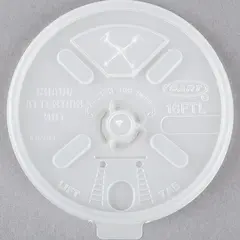16FTLS DART 16 OZ WHITE LIFT N LOCK LID WITH STRAW SLOT, 1000/CS