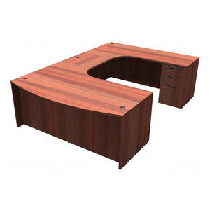 CLAUD1009R- Right-handed Classic U-Shape Bowfront Executive Workstation 71" W x 108" D with Box/Box/File Pedestal- Cherry
